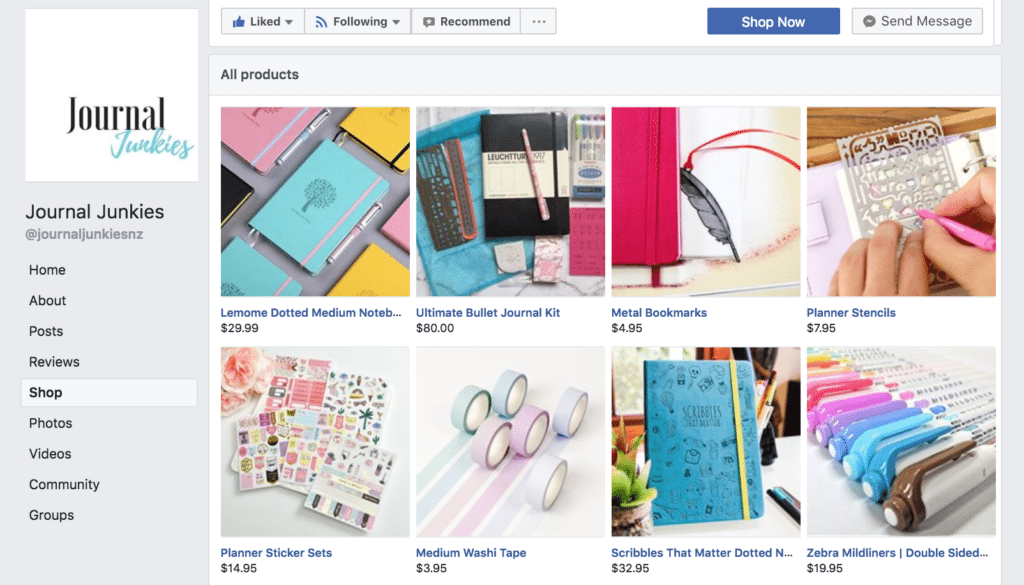 Journal Junkies Facebook Page shop